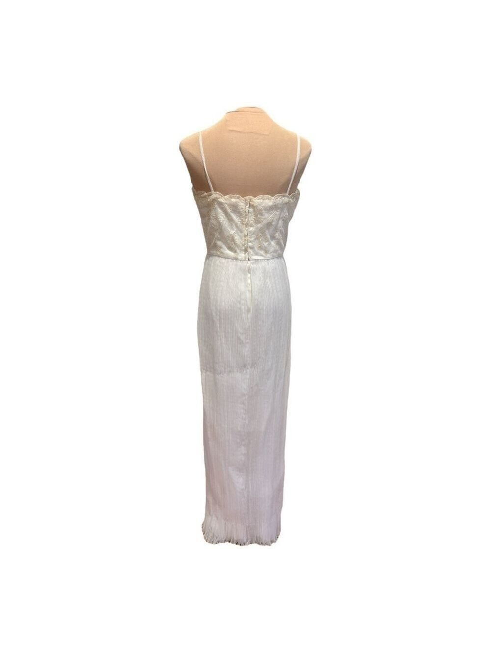 60s 2PC MAXI ETHEREAL WHITE DRESS W LACE BODICE MICRO PLEAT SKIRT & JACKET - Picture 13 of 17